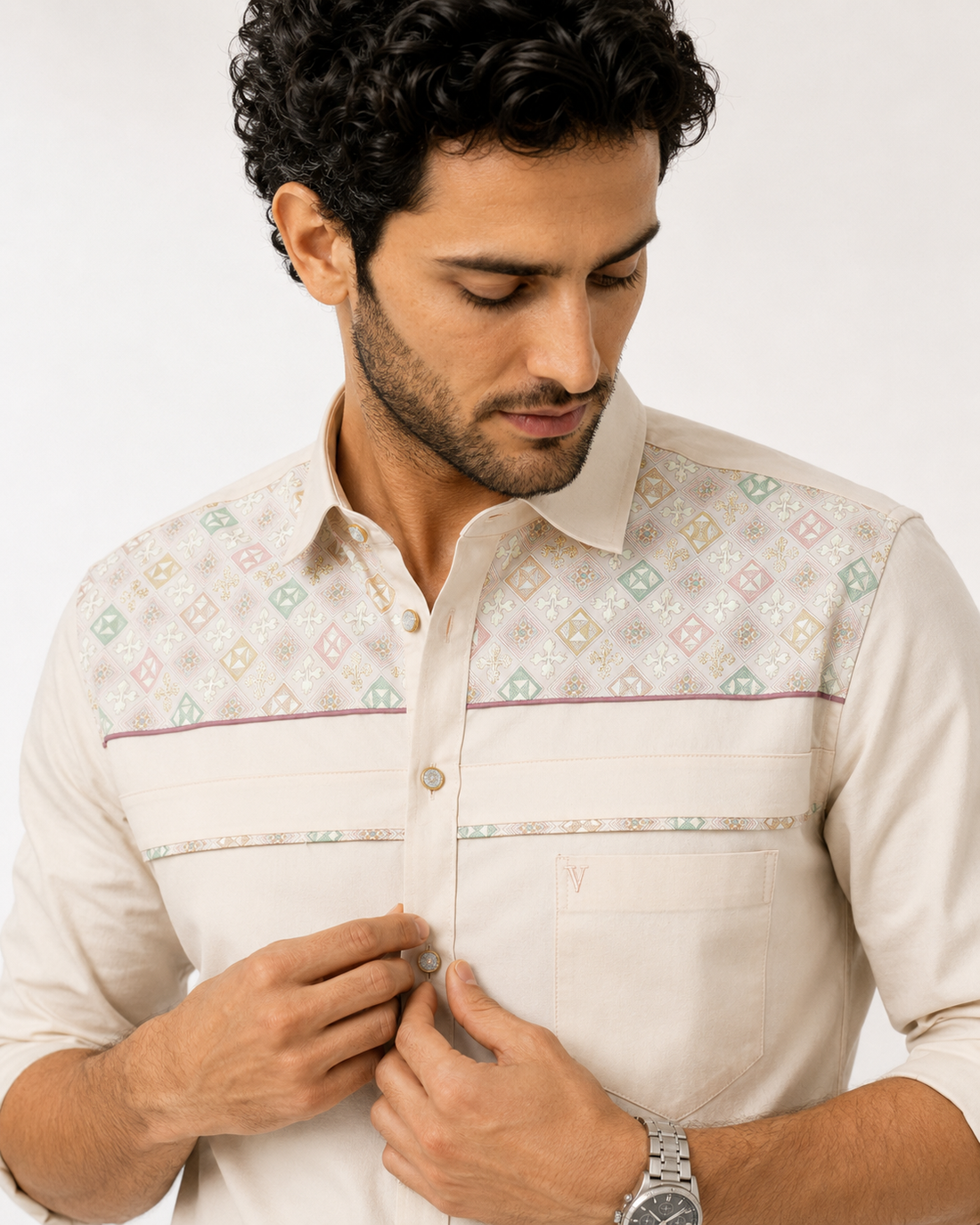Geometric Mosaic Yoke Shirt