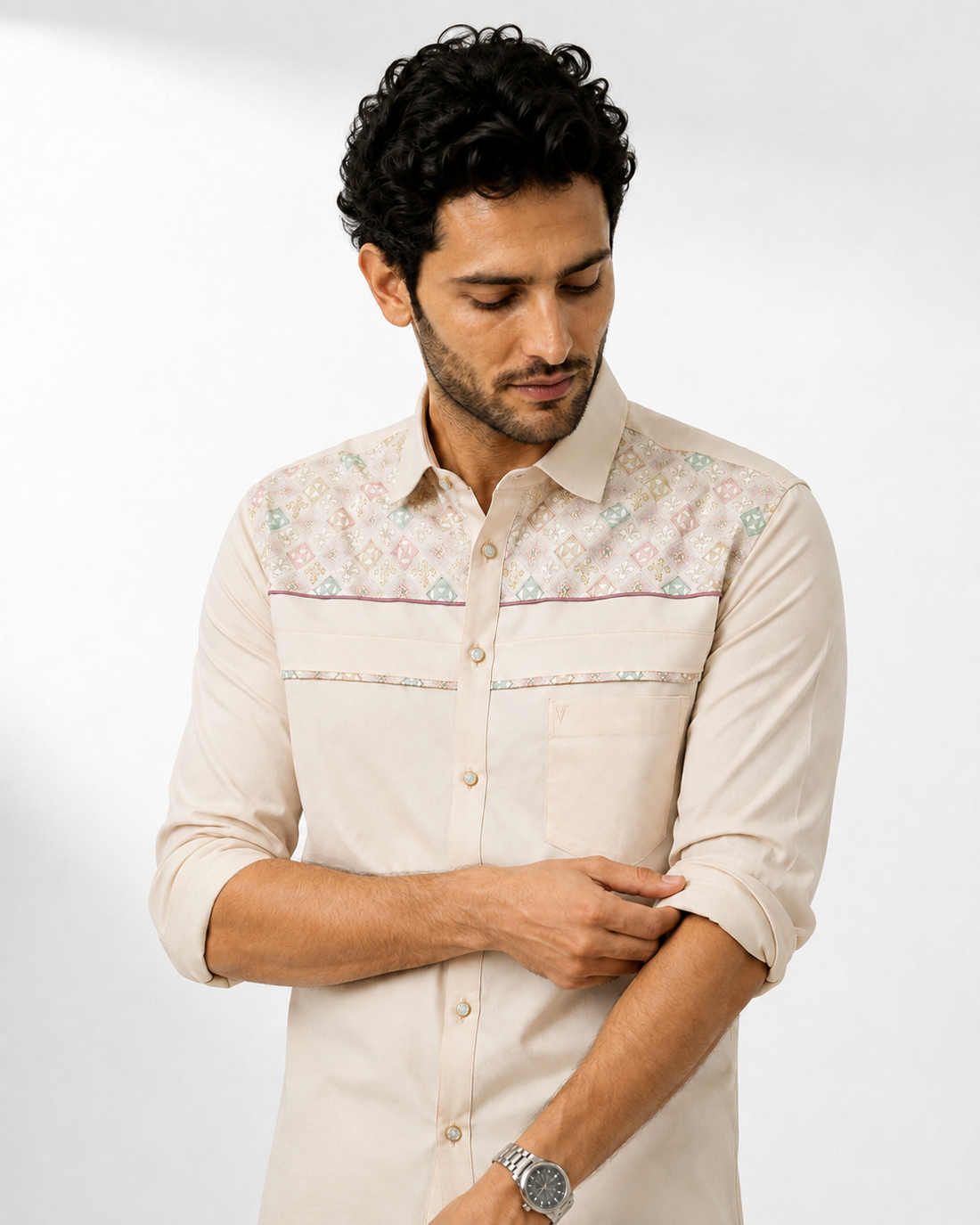 Geometric Mosaic Yoke Shirt