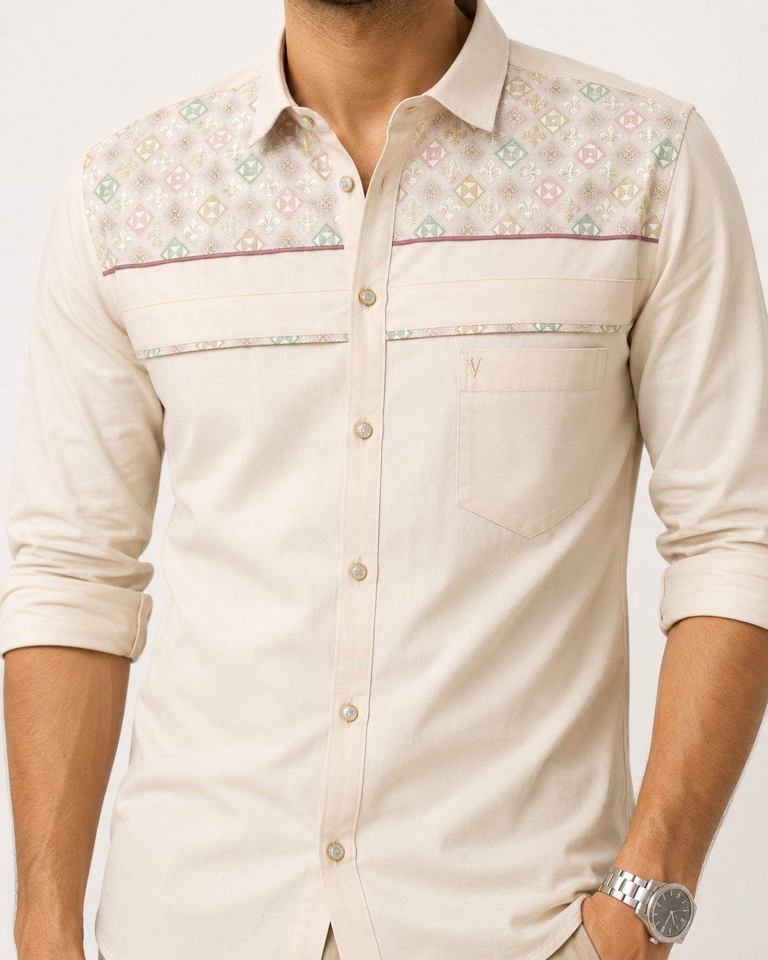 Geometric Mosaic Yoke Shirt
