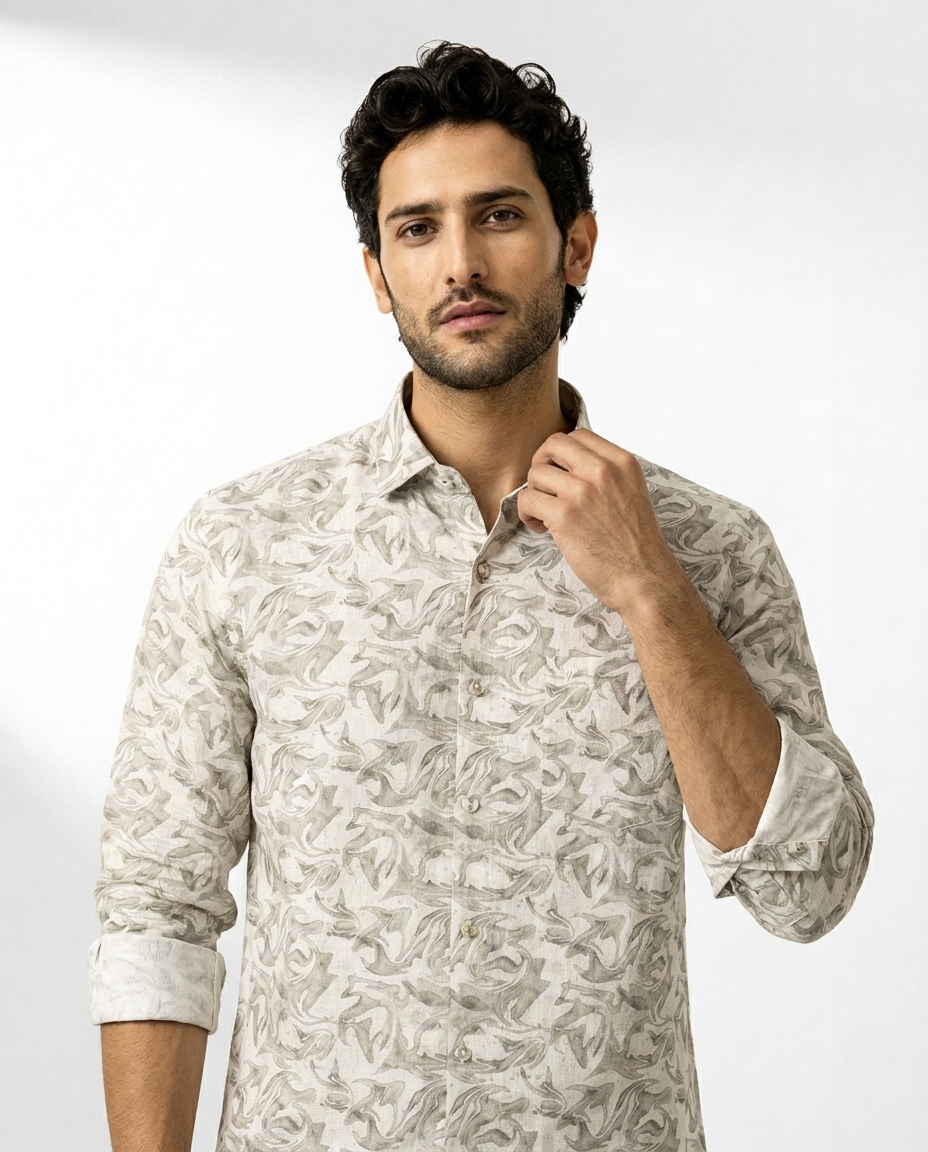 Organic Swirl Print Linen Shirt
