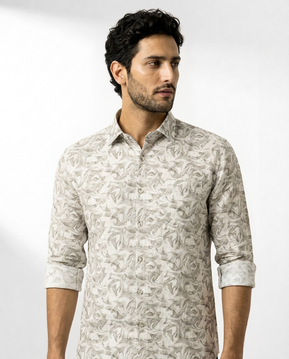 Organic Swirl Print Linen Shirt