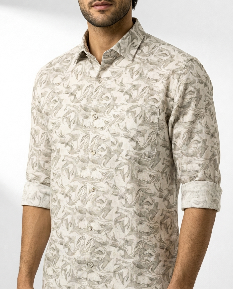 Organic Swirl Print Linen Shirt