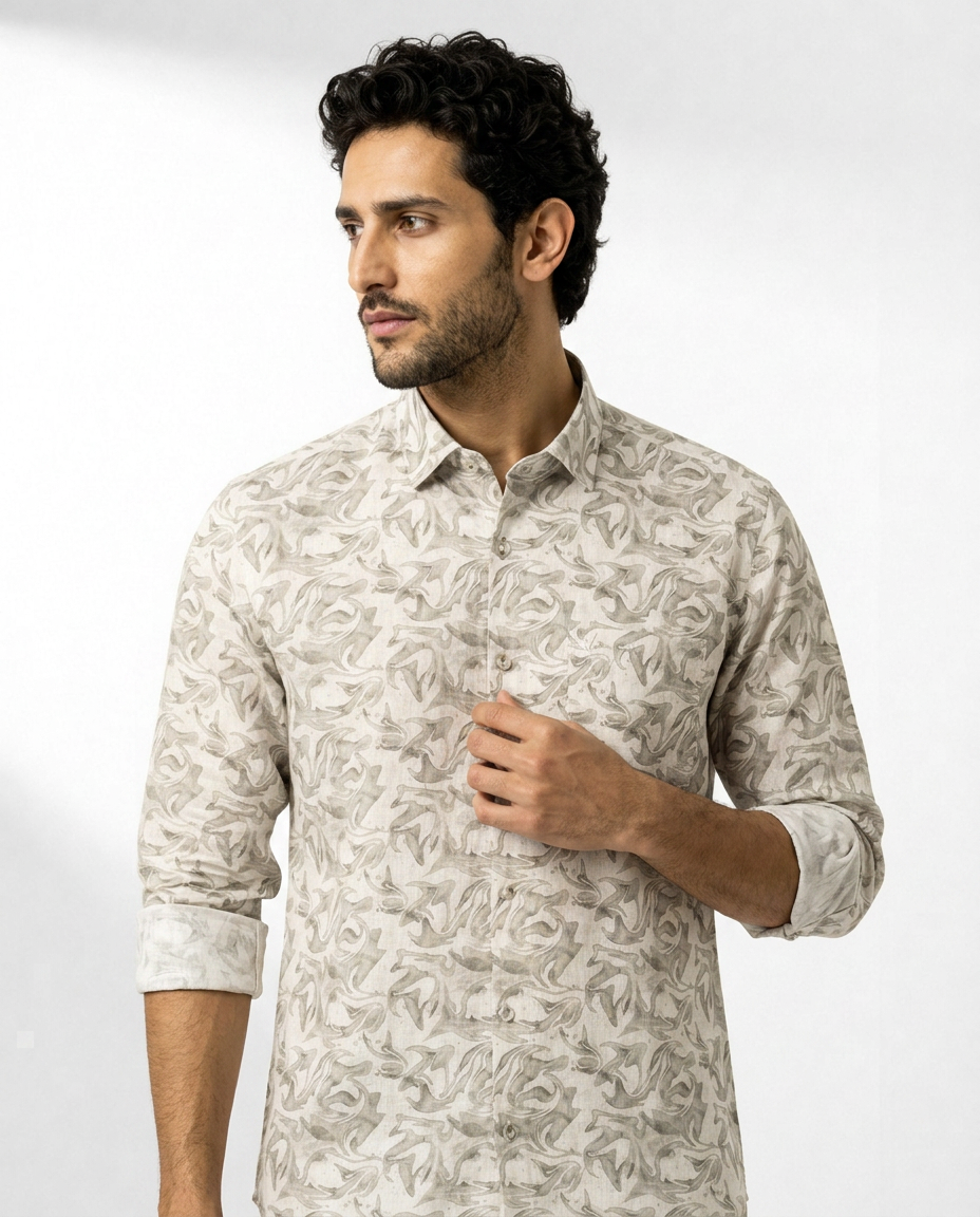 Organic Swirl Print Linen Shirt