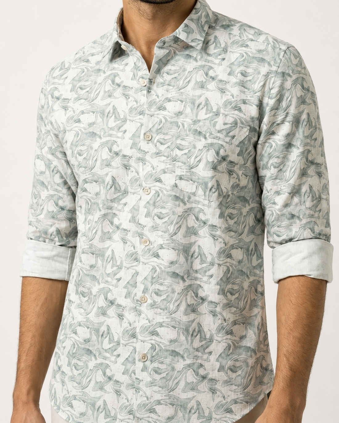 Sculpted Vine Print Linen Shirt
