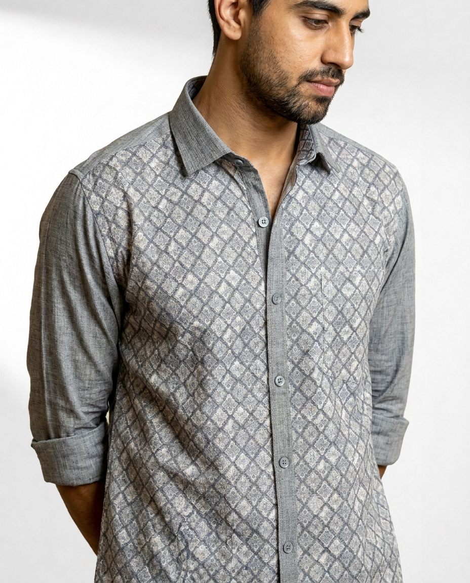 Geometric Lattice Front Panel Shirt