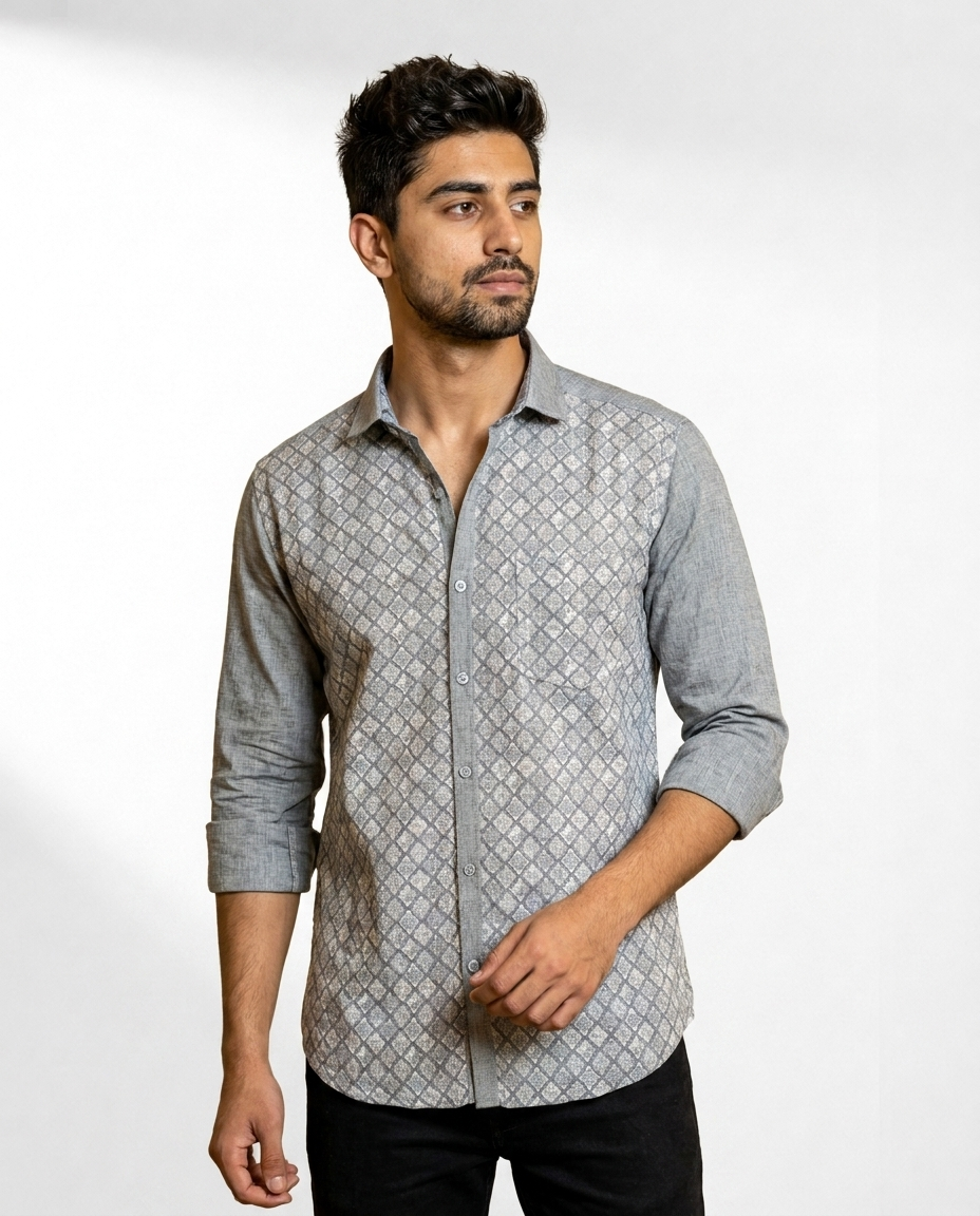 Geometric Lattice Front Panel Shirt