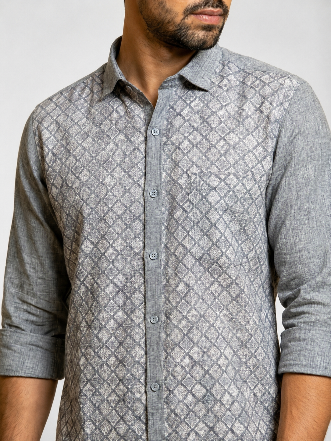 Geometric Lattice Front Panel Shirt