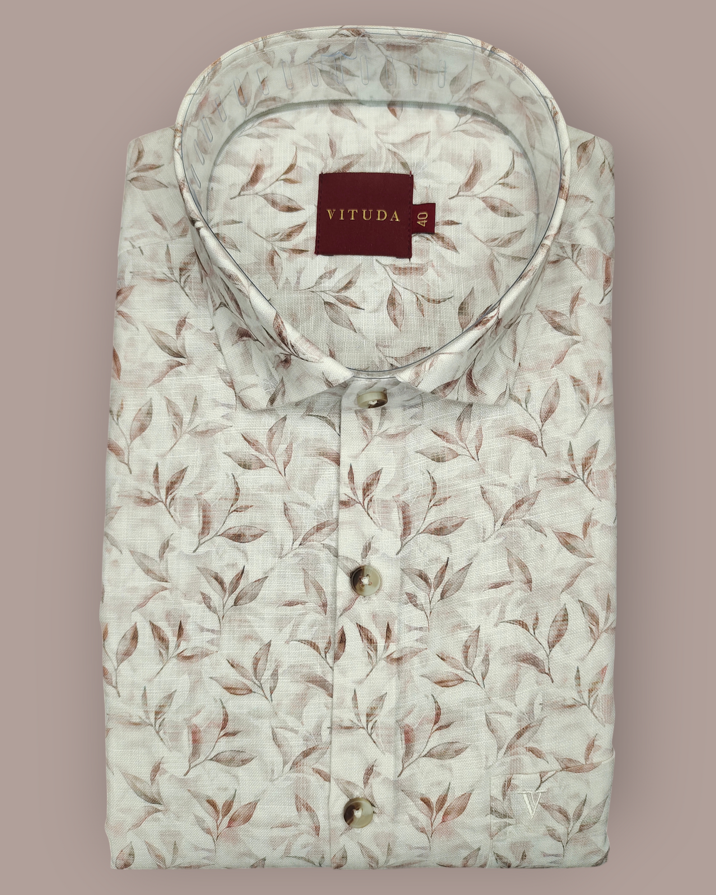 Men’s Half Sleeves Premium Soft Leaf-Print Cotton Shirt