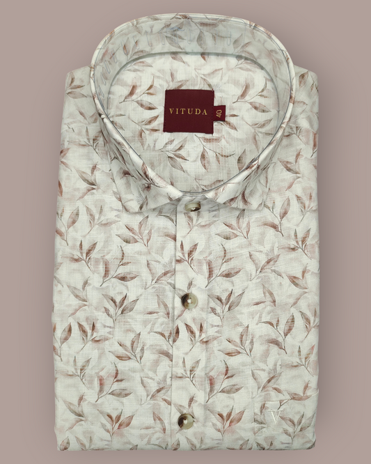 Men’s Full Sleeves Premium Soft Leaf-Print Cotton Shirt