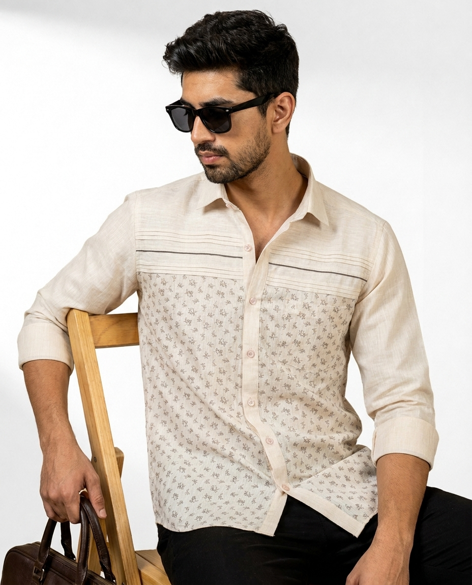 Micro Floral Stripe Panel Shirt
