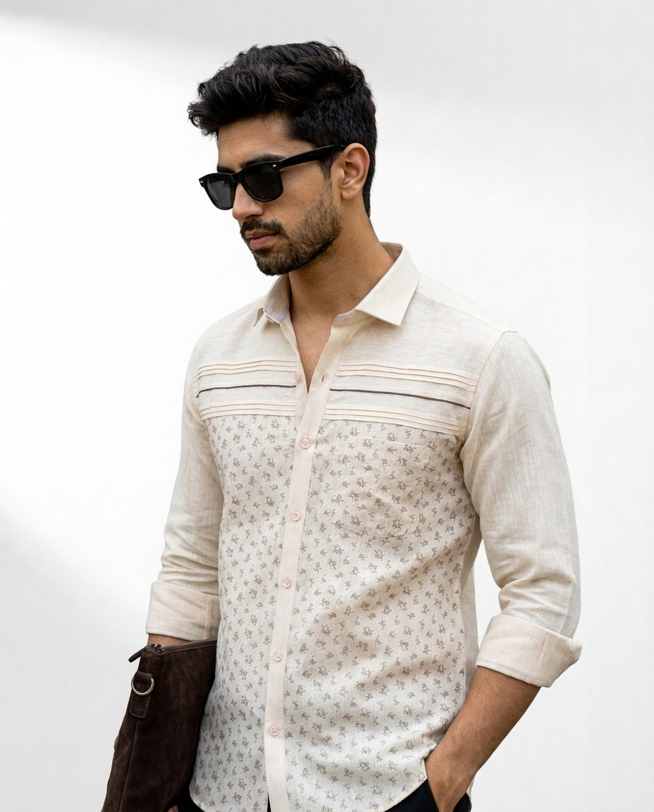 Micro Floral Stripe Panel Shirt
