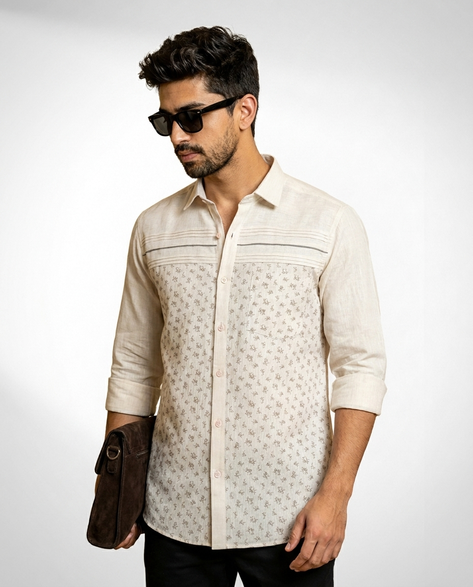 Micro Floral Stripe Panel Shirt