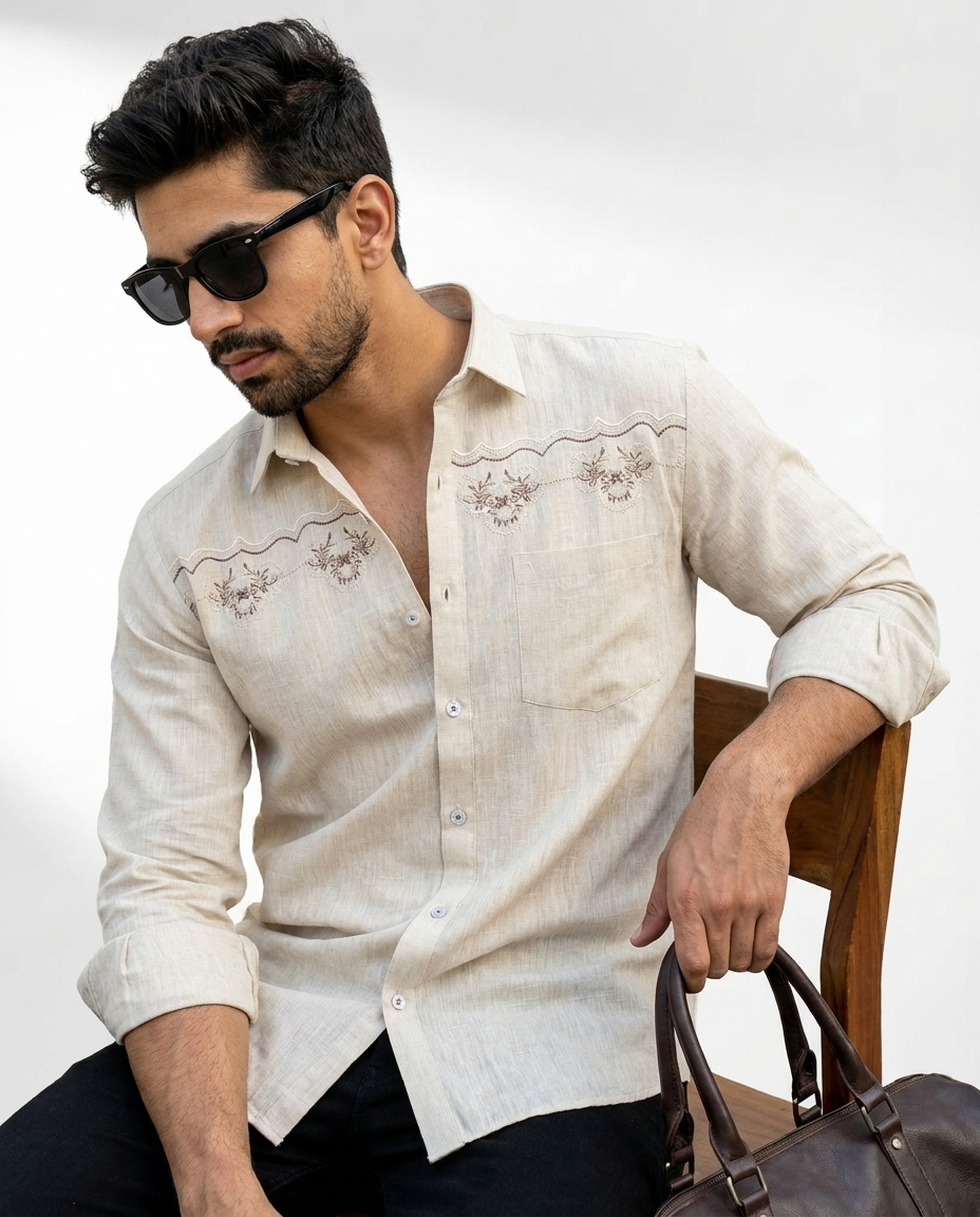 Scallop Floral Embroidery Shirt