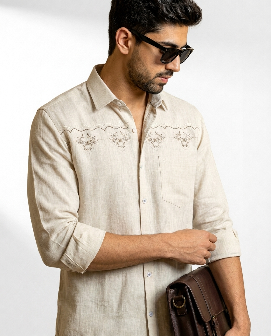 Scallop Floral Embroidery Shirt