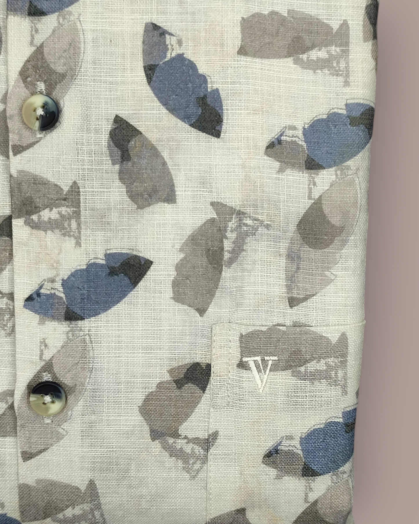 Men's Tailored Fit Leaf Print Full Sleeves Shirt – Off-White & Blue