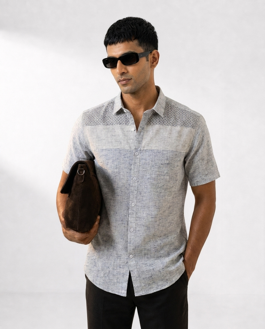 Geometric Grid Panel Shirt