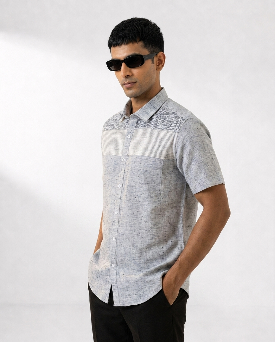 Geometric Grid Panel Shirt