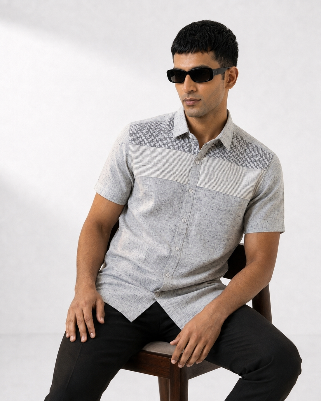 Geometric Grid Panel Shirt