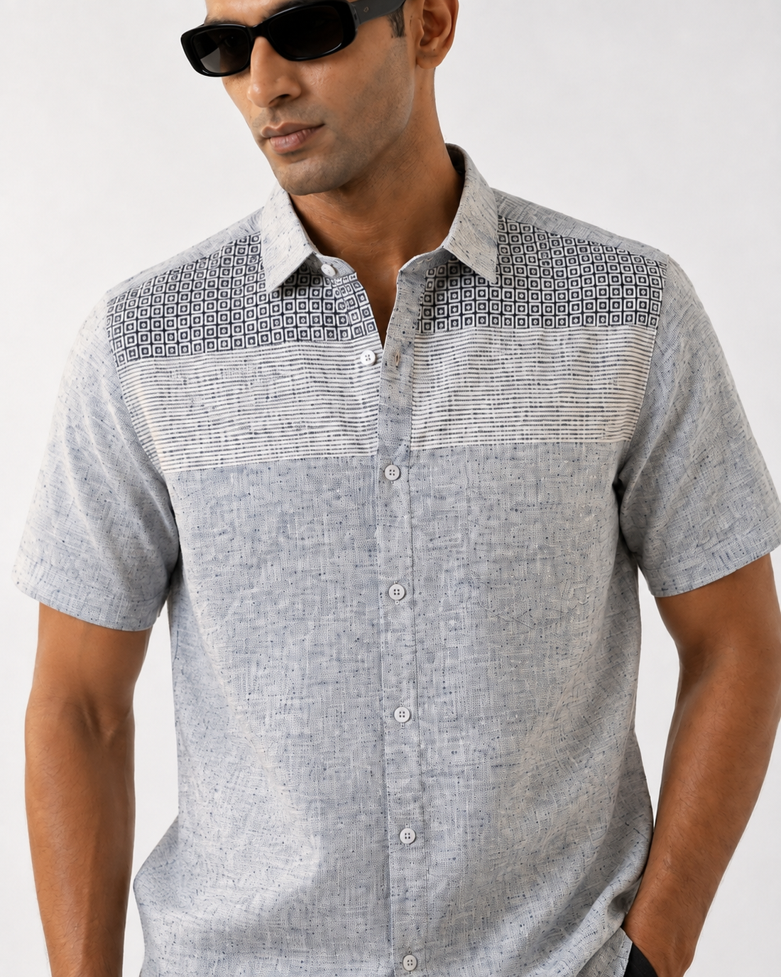 Geometric Grid Panel Shirt
