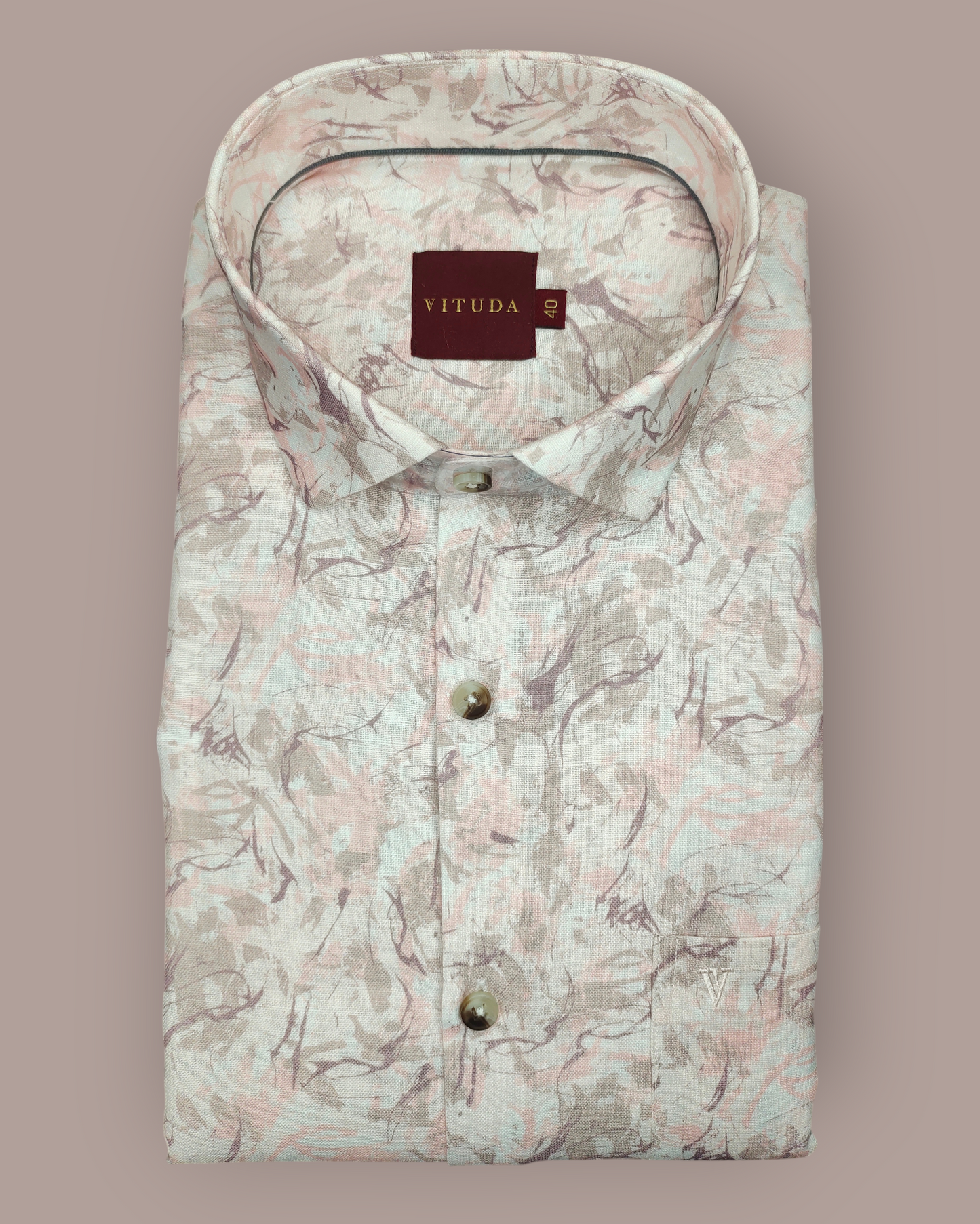 Men's Full Sleeves Abstract Brushstroke Shirt – Pale Grey & Blush Pink