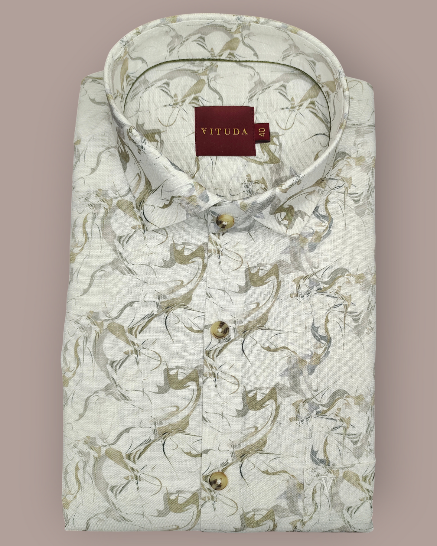 Men's Off White Marble Print Linen Look Full Sleeves Shirt