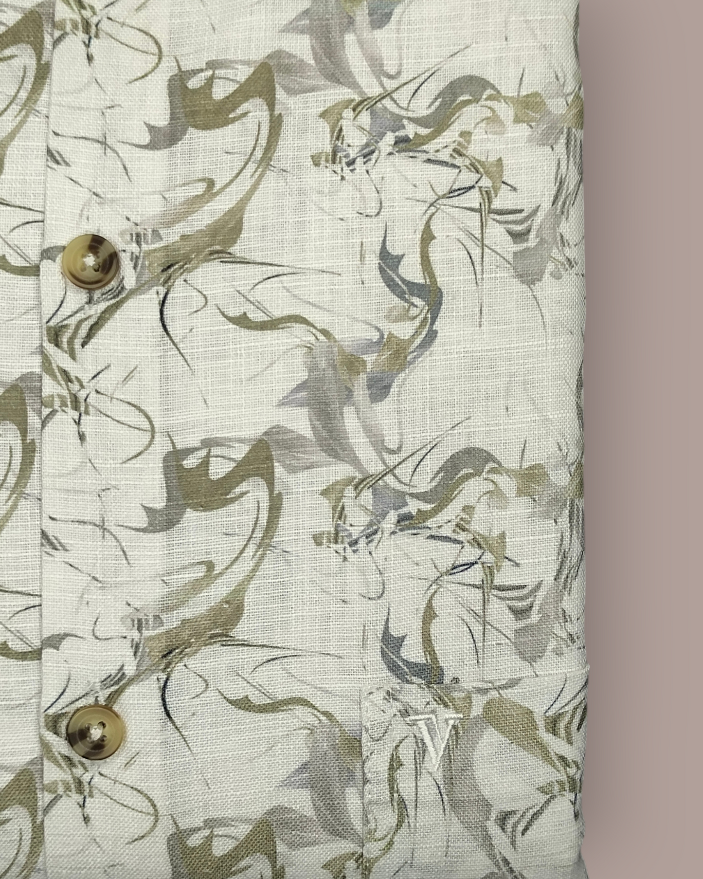 Men's Off White Marble Print Linen Look Full Sleeves Shirt