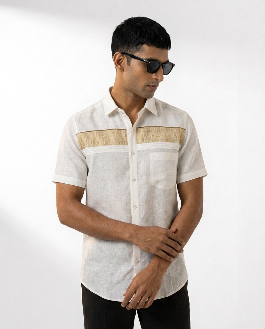 Textured Chest Band Linen Shirt