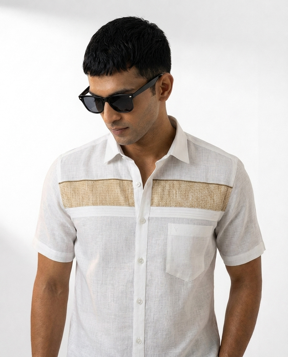 Textured Chest Band Linen Shirt