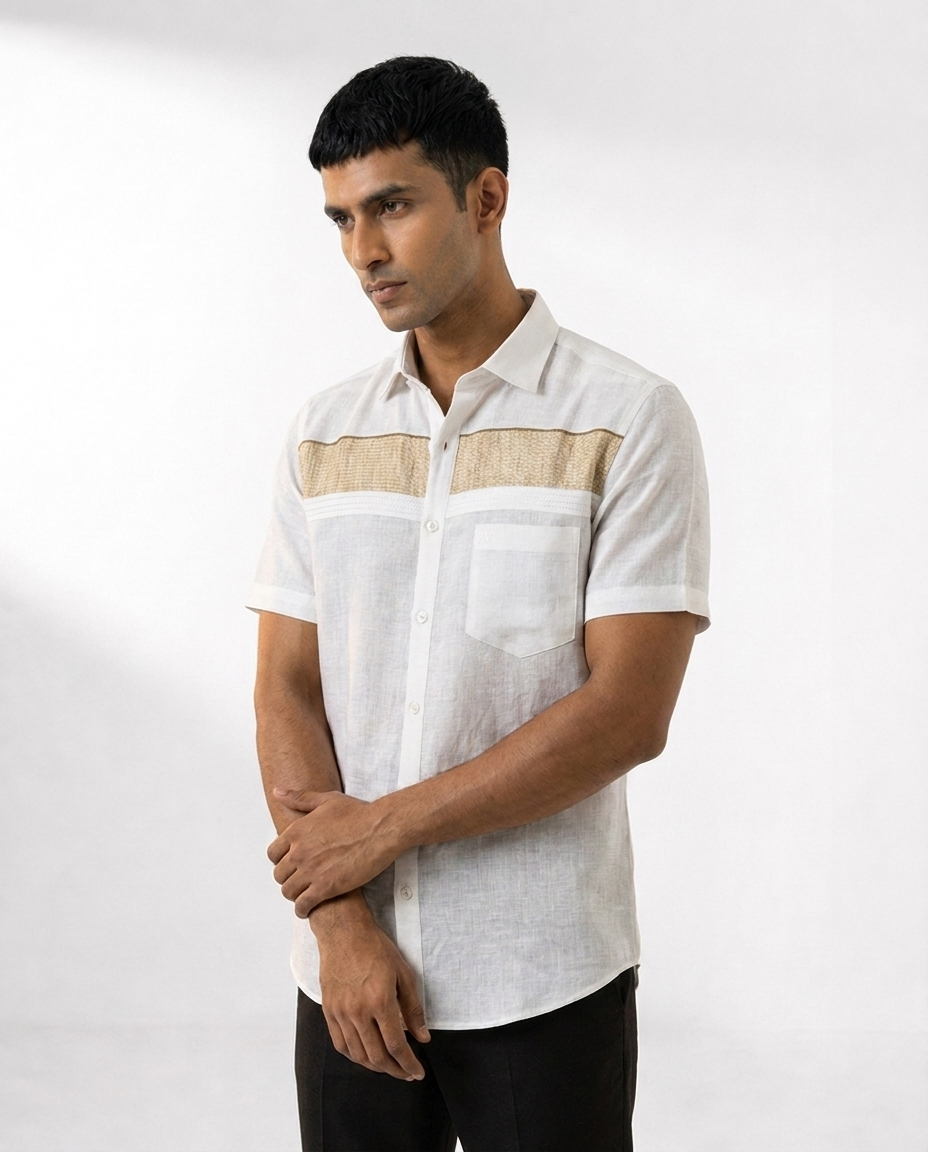 Textured Chest Band Linen Shirt