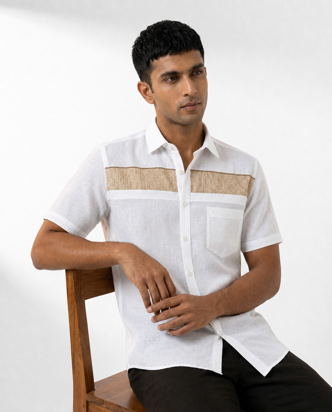 Textured Chest Band Linen Shirt