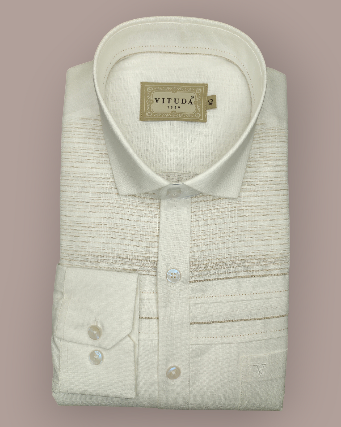 Men’s Full Sleeves Ivory Textured Shirt - Minimal Woven Stripe Detailing