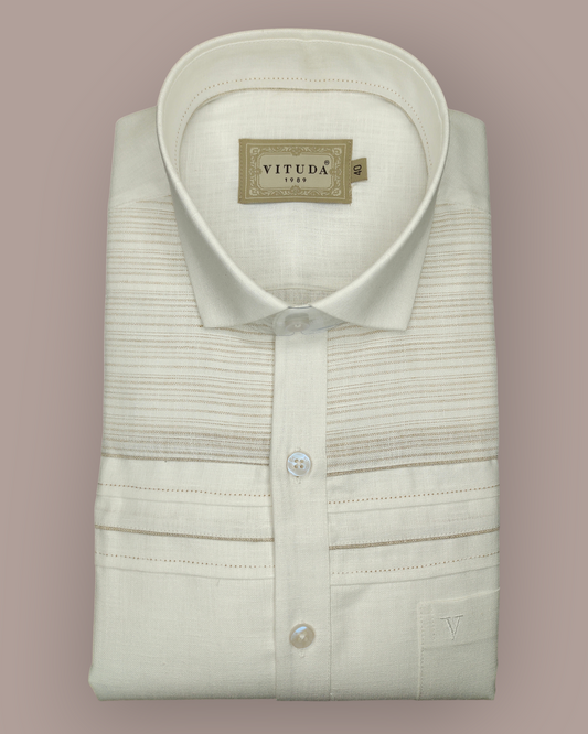 Men's Off-White Textured Cotton-Linen Half Sleeves Shirt – Party Wear