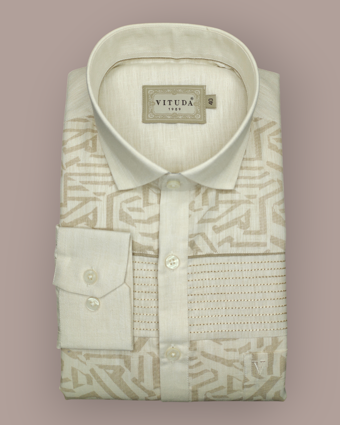 Men’s Full Sleeves Ivory Designer Shirt - Premium Textured Fabric with Geometric Panel Detailing