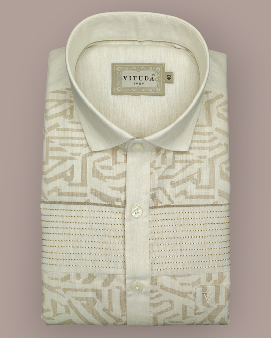 Men's Ivory Jacquard Ethnic Half Sleeves Shirt – Festive & Party Wear