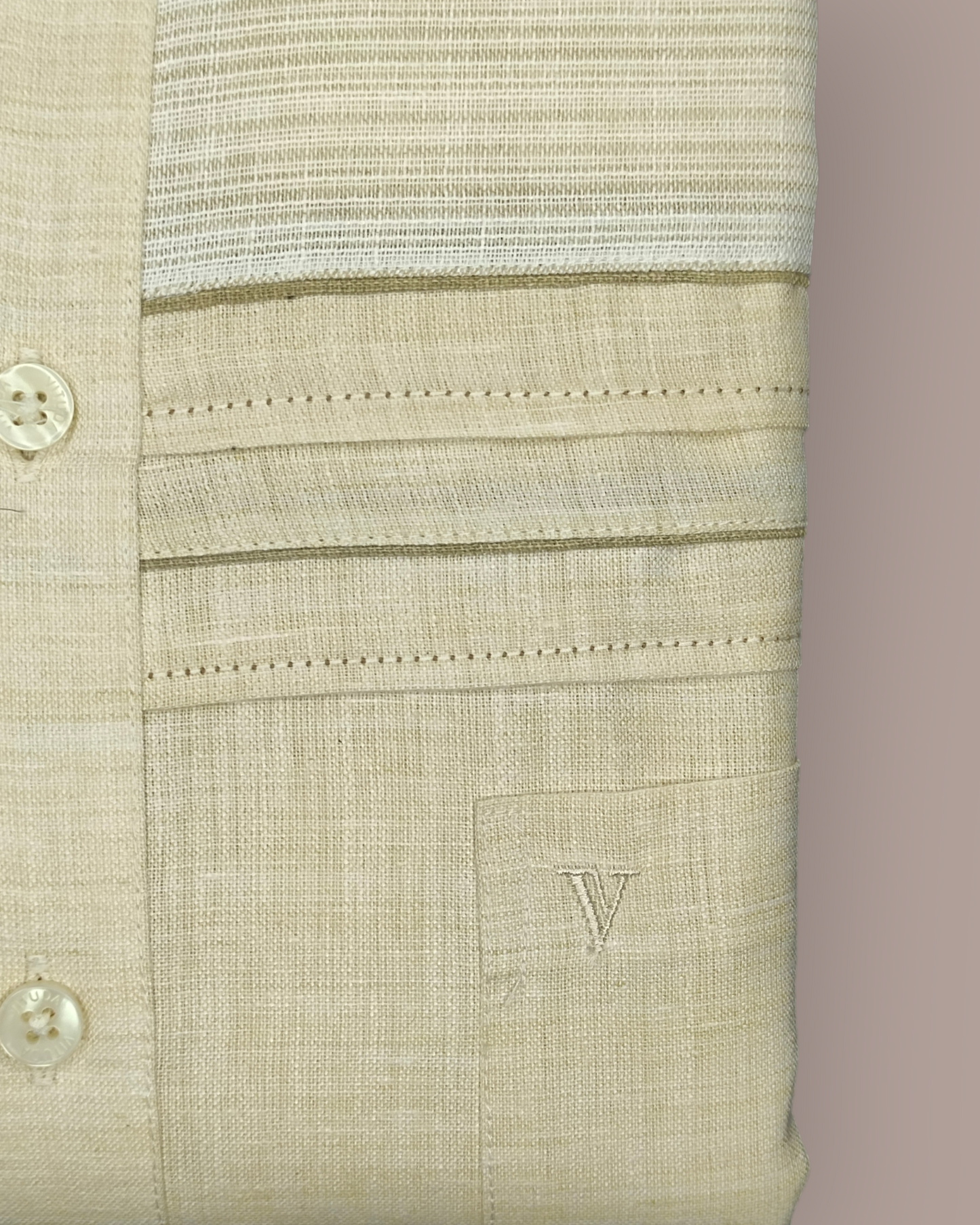 Men’s Full Sleeves Sand Beige Textured Shirt - Minimal Stripe Panel Design