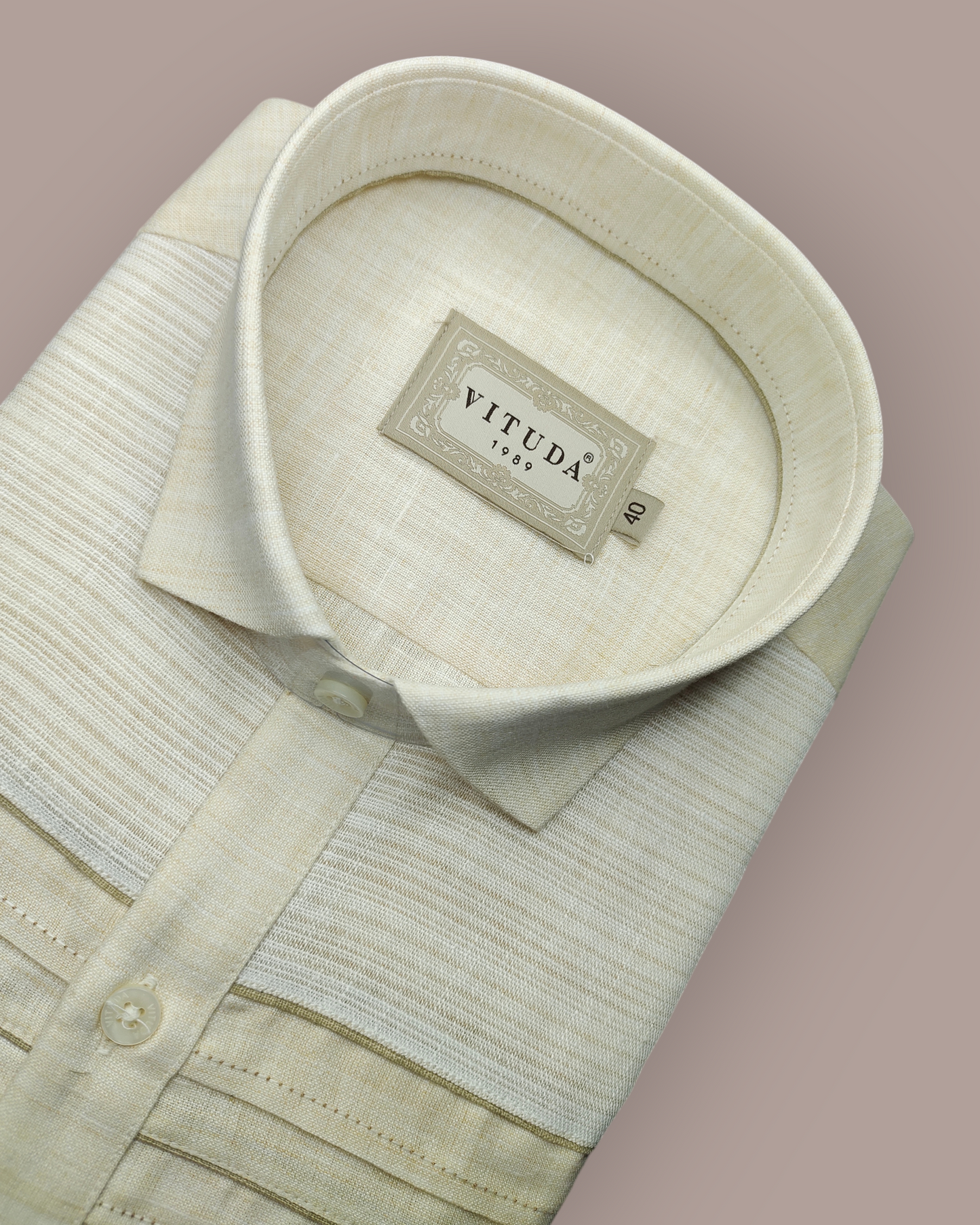 Men’s Full Sleeves Sand Beige Textured Shirt - Minimal Stripe Panel Design