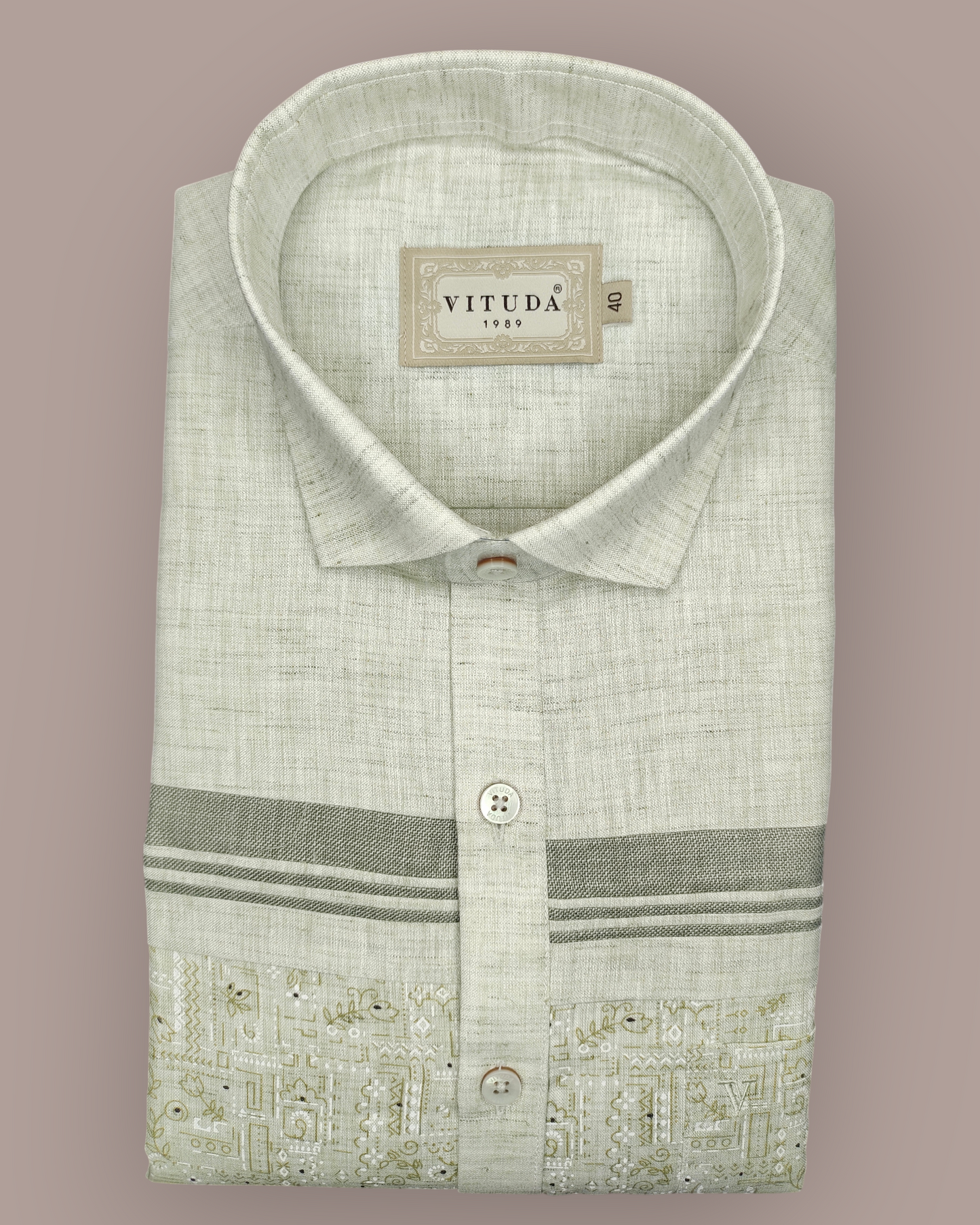 Men's Half Sleeves Premium White Party Wear Shirt with Subtle Beige Pattern Detailing