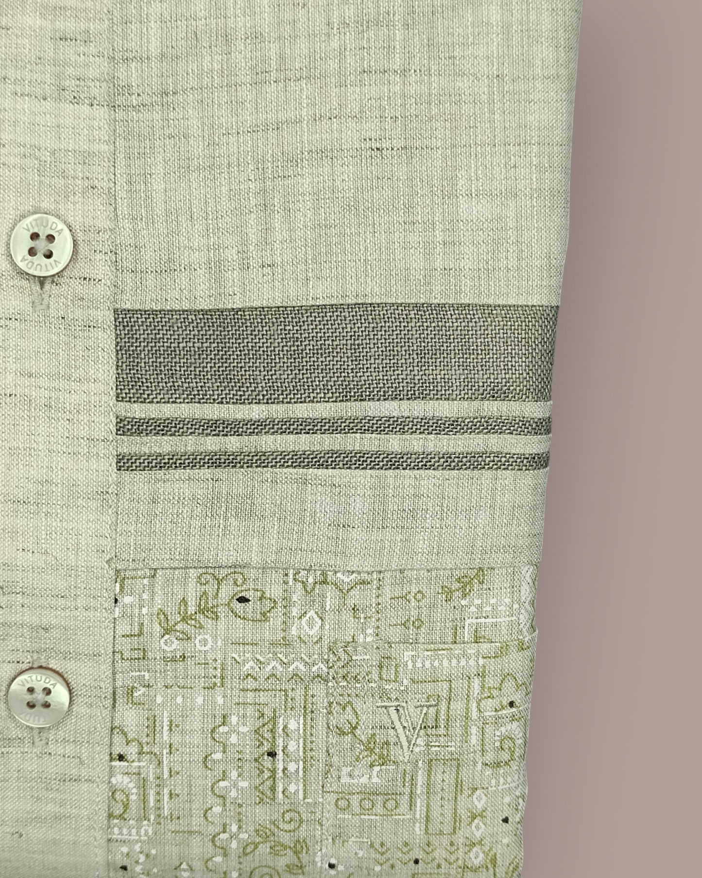 Men's Half Sleeves Premium White Party Wear Shirt with Subtle Beige Pattern Detailing