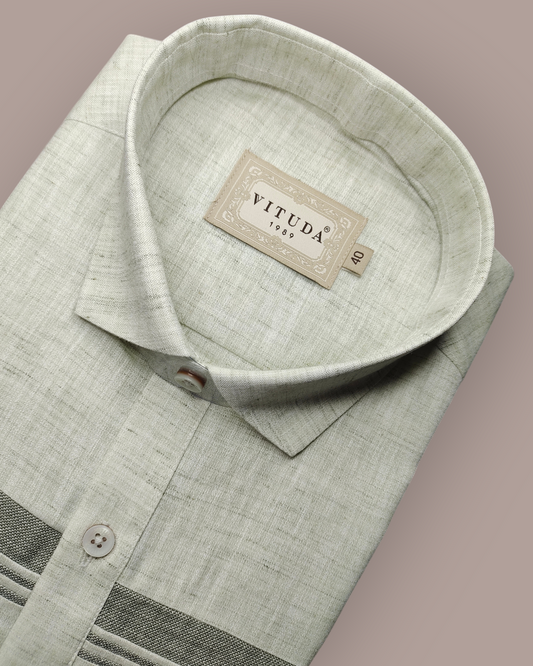 Men’s Full Sleeves Sage Green Designer Shirt - Textured Fabric with Patterned Panel Detailing