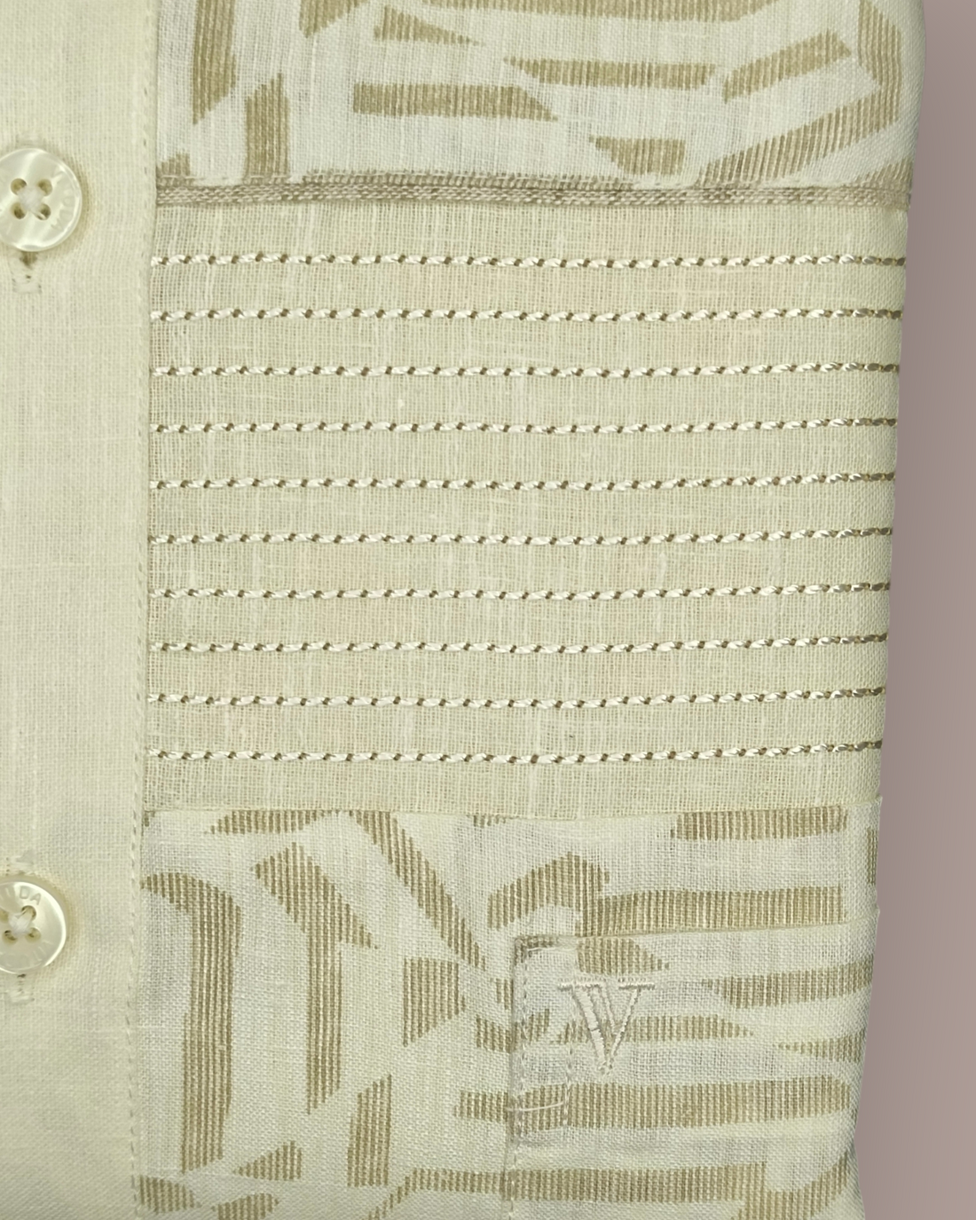 Men's Half Sleeves Ivory Jacquard Shirt with Geometric Detailing