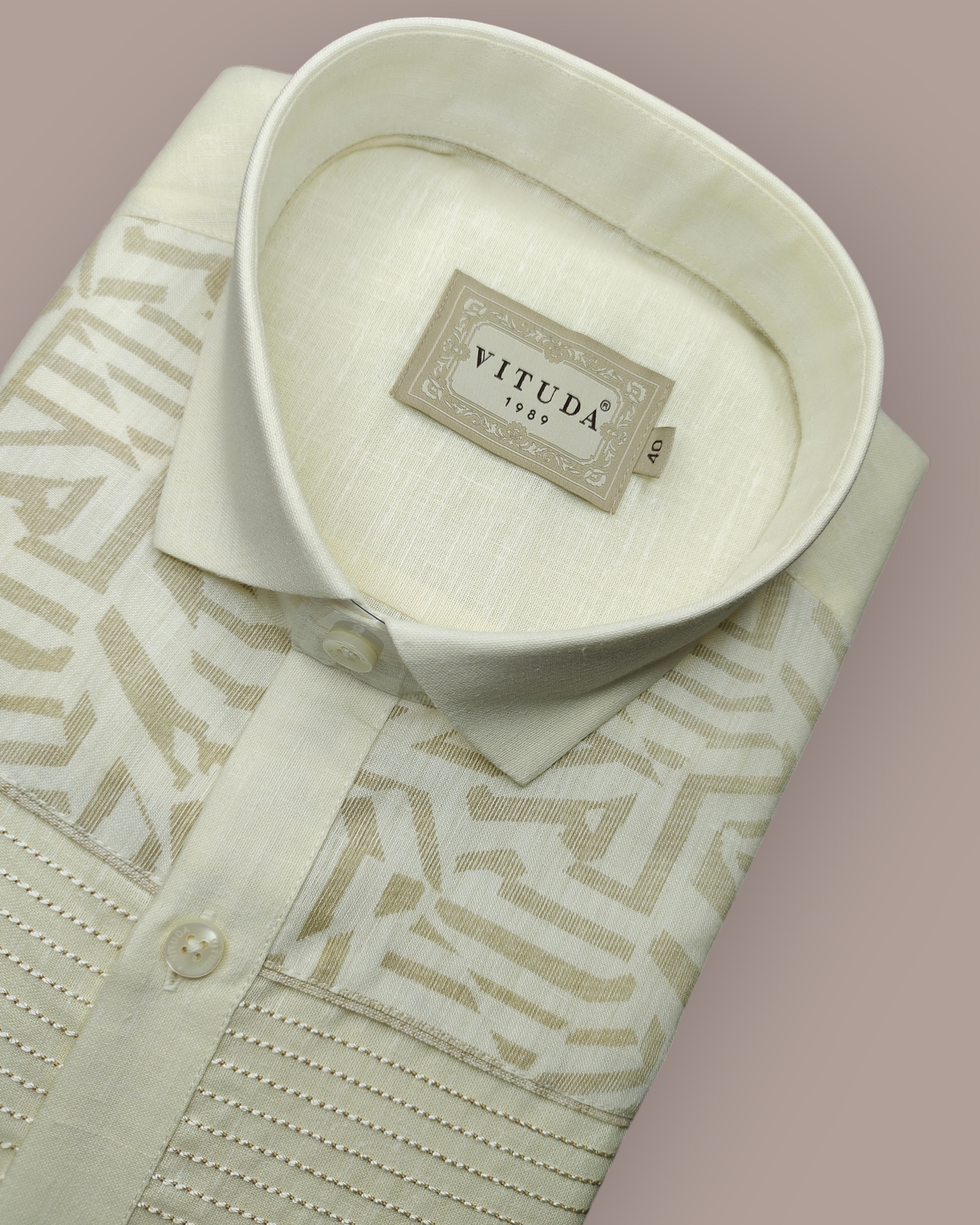 Men's Half Sleeves Ivory Jacquard Shirt with Geometric Detailing