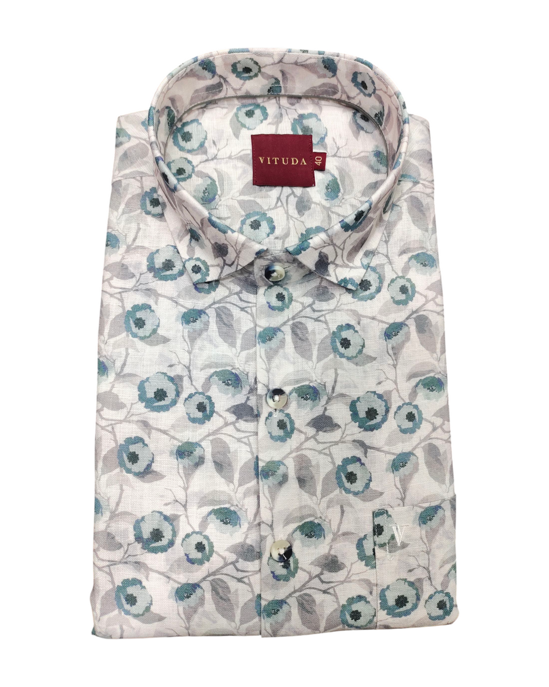 Men's White & Teal Floral Printed  Half Sleeves Cotton Shirt