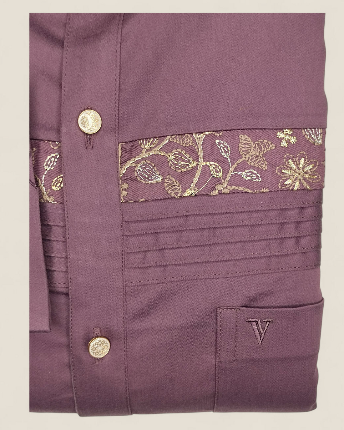 Men's Maroon Designer Full Sleeves Shirt with Floral Jacquard Panels