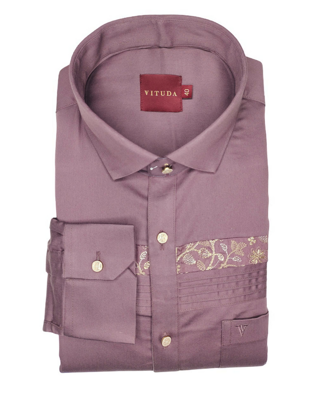 Men's Maroon Designer Full Sleeves Shirt with Floral Jacquard Panels