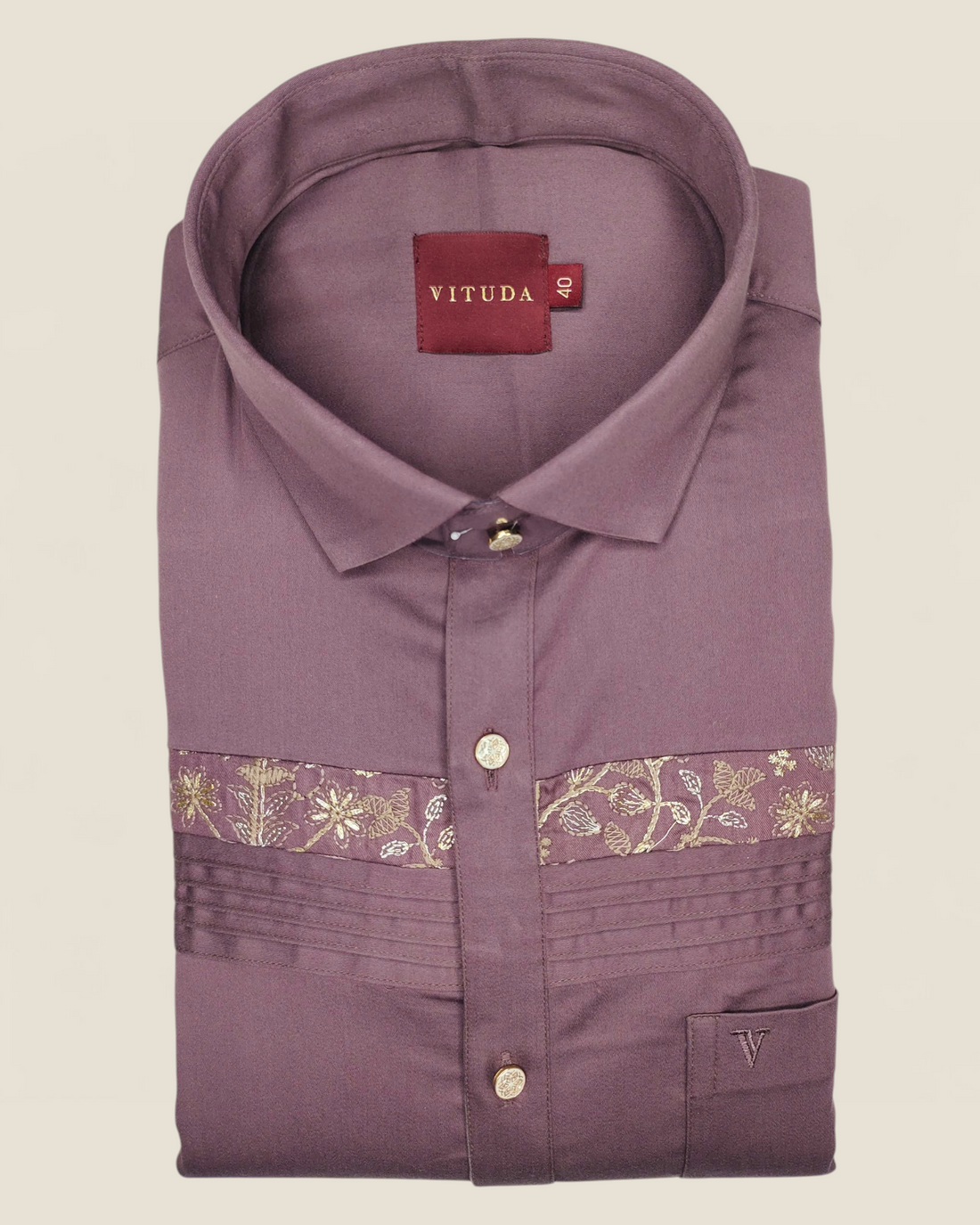 Men's Maroon Designer Full Sleeves Shirt with Floral Jacquard Panels