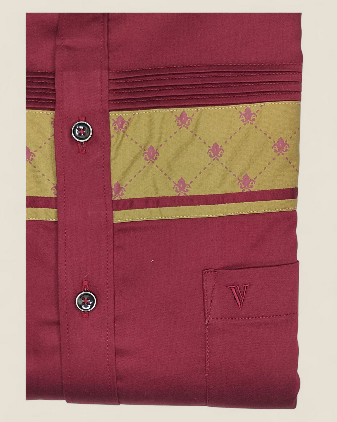 Men's Full Sleeves Maroon & Mustard Premium - Satin Cotton Shirt