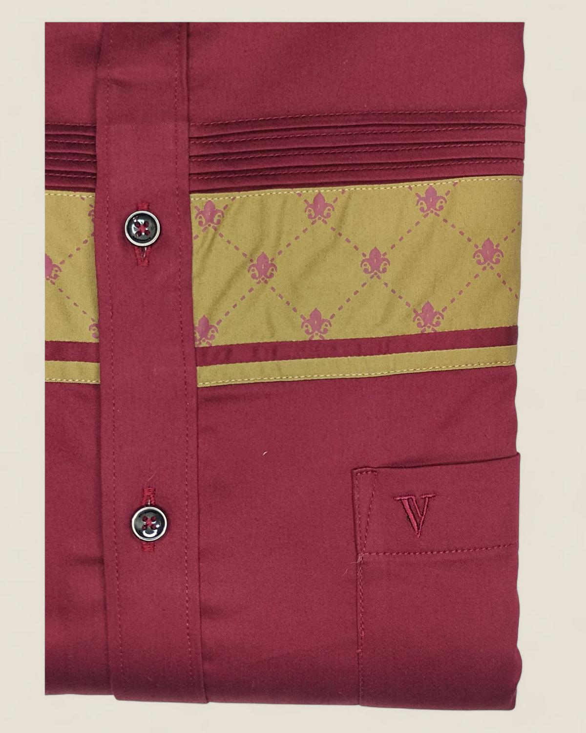 Men's Full Sleeves Maroon & Mustard Premium - Satin Cotton Shirt