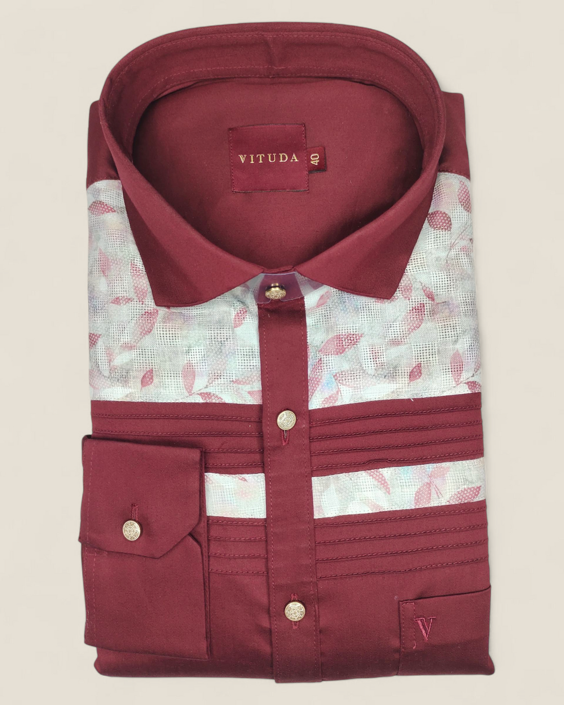 Men's Maroon Full Sleeves Shirt with Elegant Floral Jacquard Detailing
