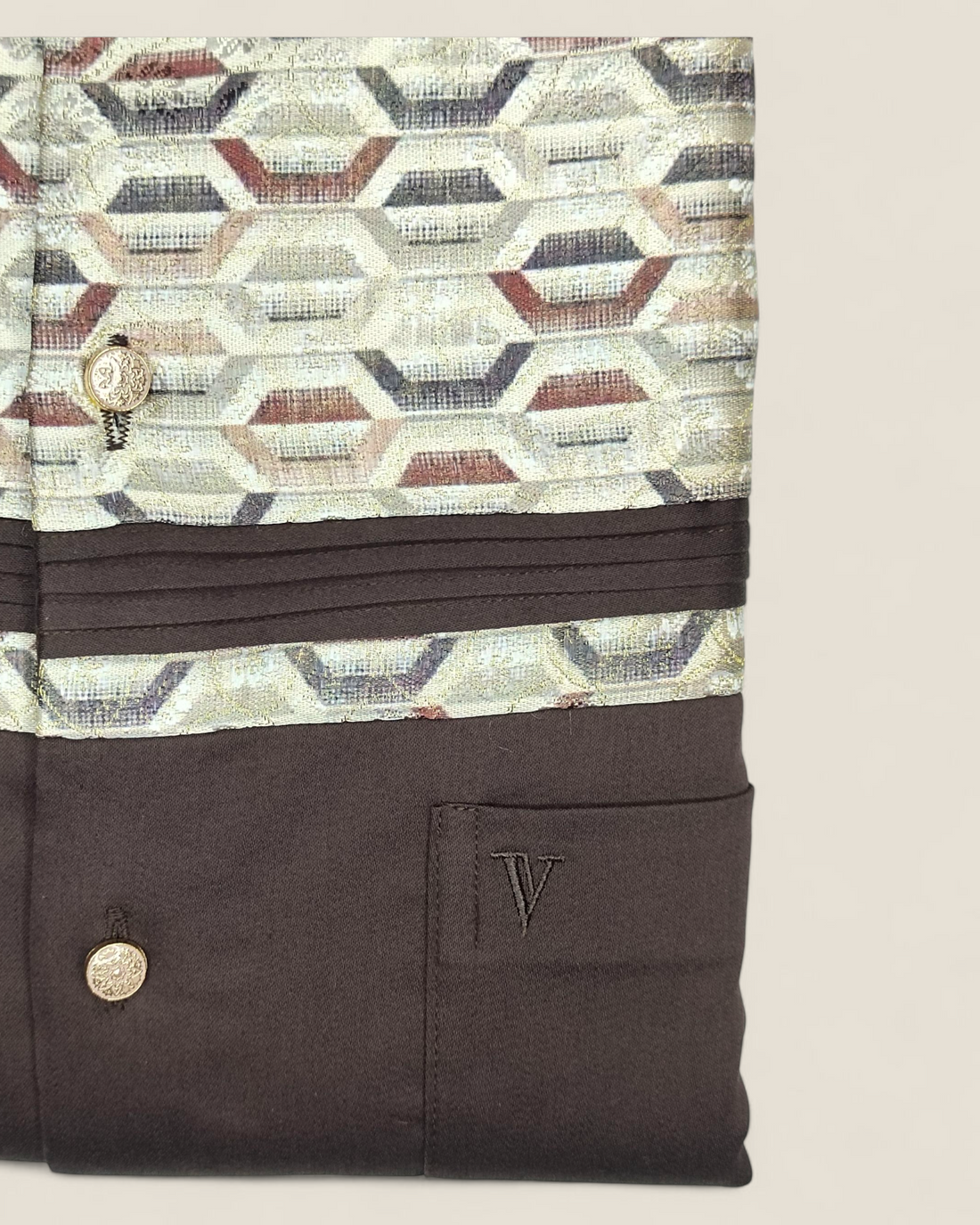 Men's Full Sleeves Party Wear Shirt – Geometric Embroidered Elegance (Dark Brown)