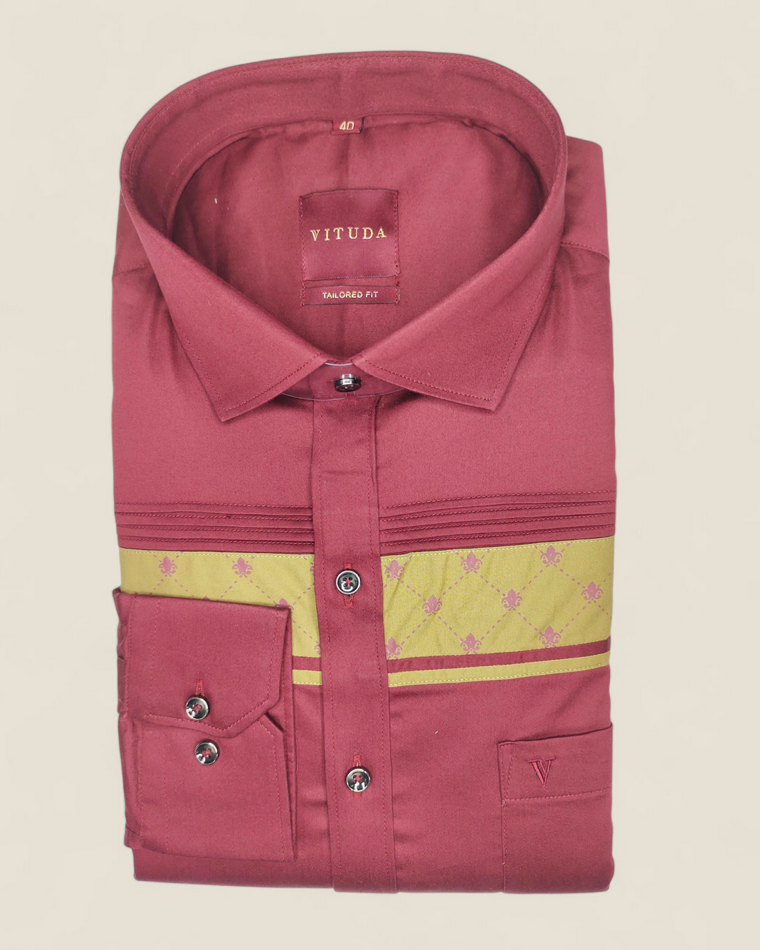 Men's Full Sleeves Maroon & Mustard Premium - Satin Cotton Shirt